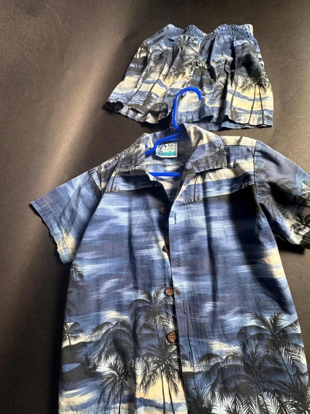 Blue Palm-Print Kids Hawaiian Shirt and Shorts Set